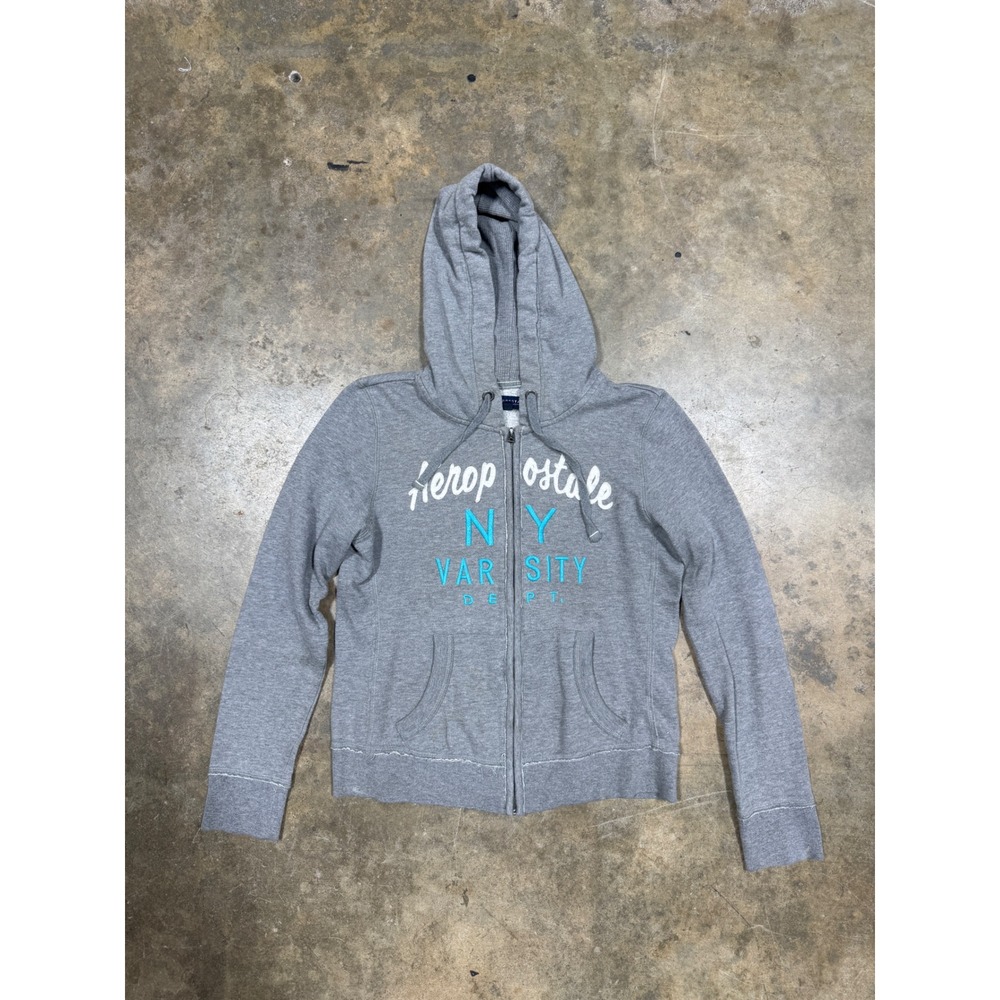 Aeropostale NY Varsity Dept Zip Hoodie‎ Gray Womens M Y2K Logo Jacket